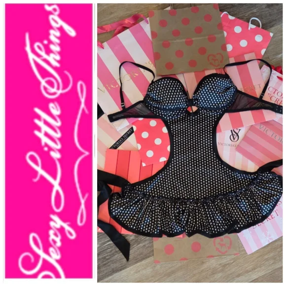 Victoria's Secret Sexy Little Things Polka Dot Ruffle French Maid Apron Lingerie Victoria's Secret Sexy Little Things Polka Dot Ruffle French Maid Apron Lingerie